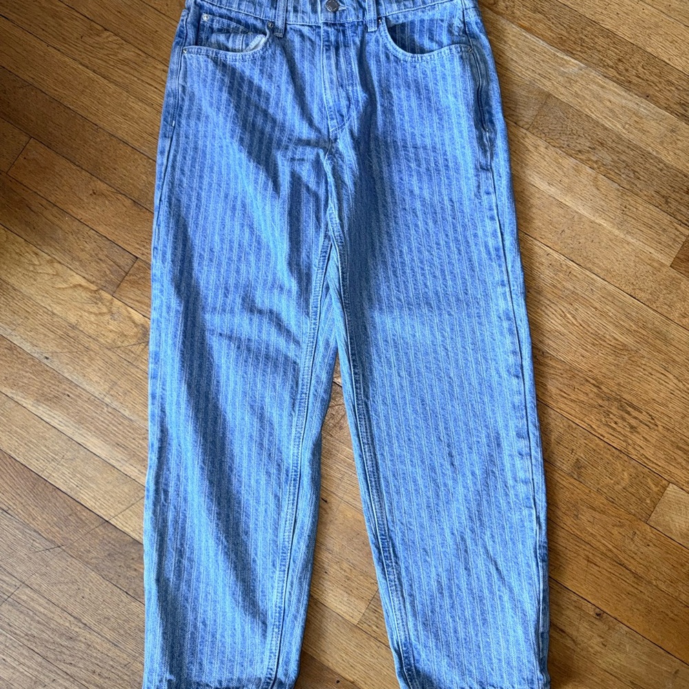 Topshop Blue Striped Relaxed Women's Jeans